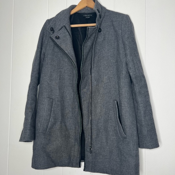 Theory Testro Leather Trim Wool Coat - Picture 2 of 7